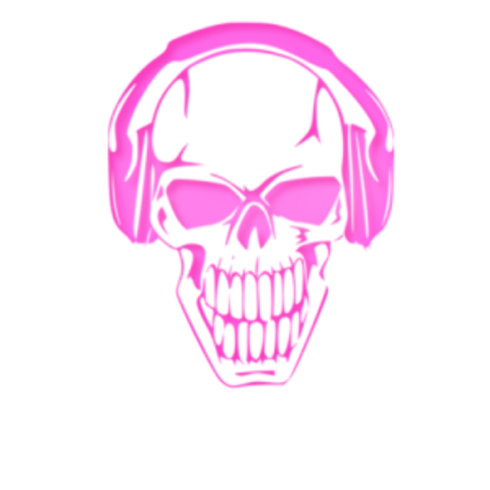 a skull with headphones on