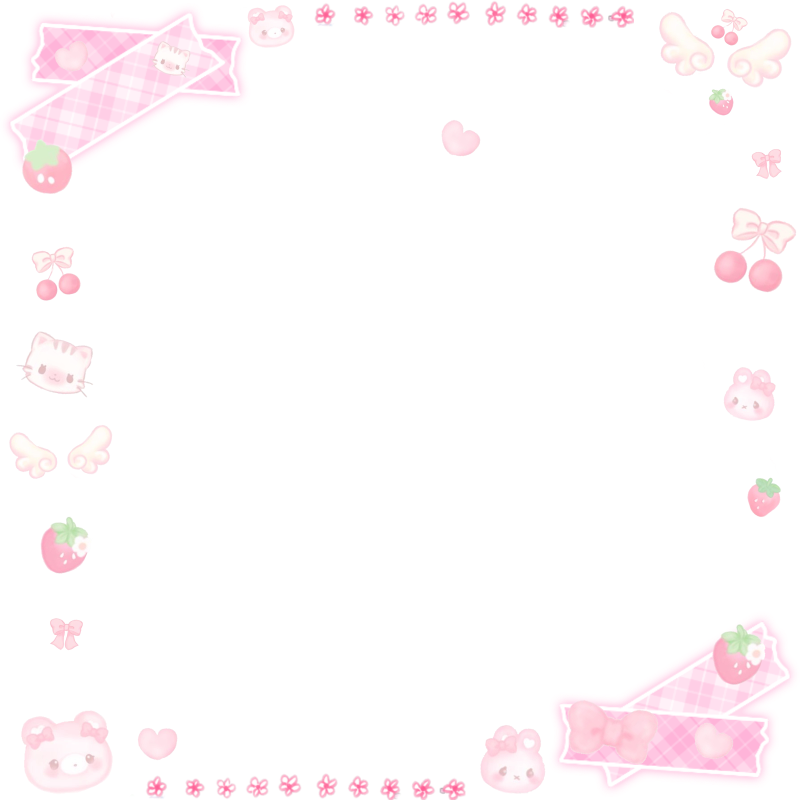 a white background with pink flowers and hearts