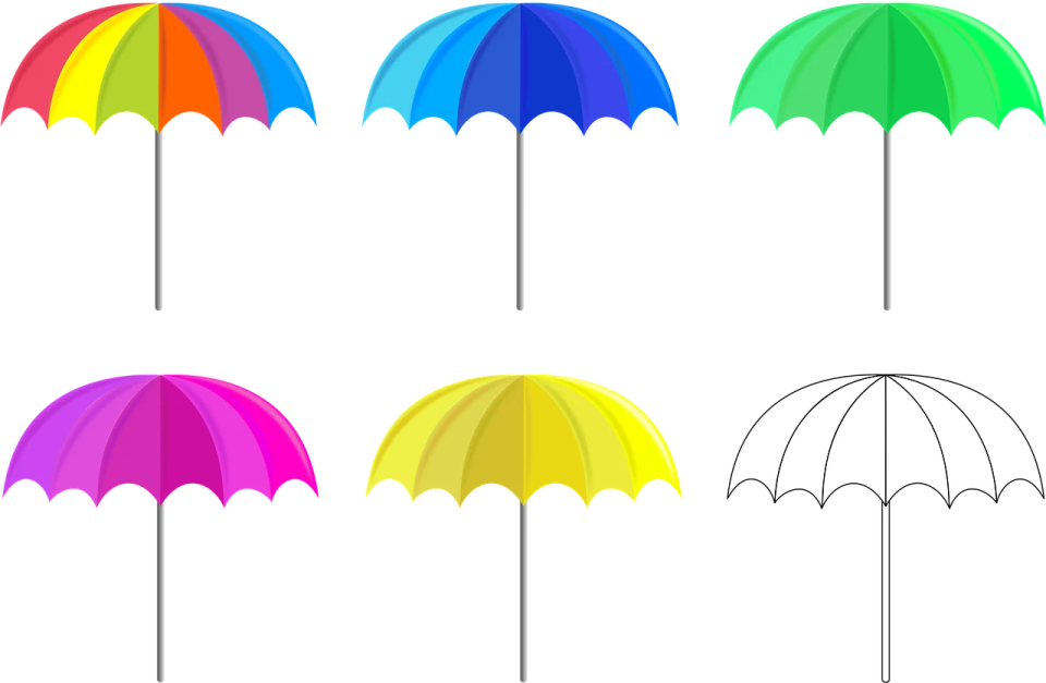 four umbrellas with different colors