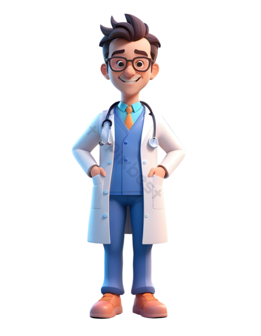 a cartoon doctor standing with his hands on his hips