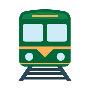 a green train icon on a white background