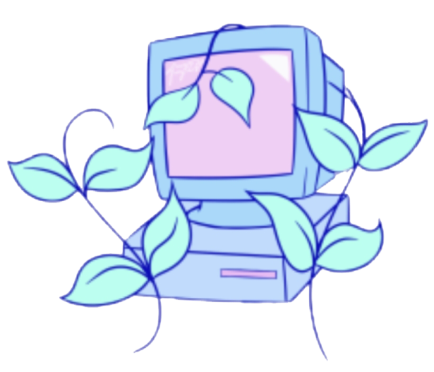 a blue robot with green leaves on its back