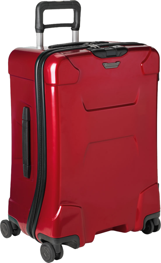 a red suitcase with wheels