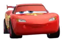 a cartoon character in a red car