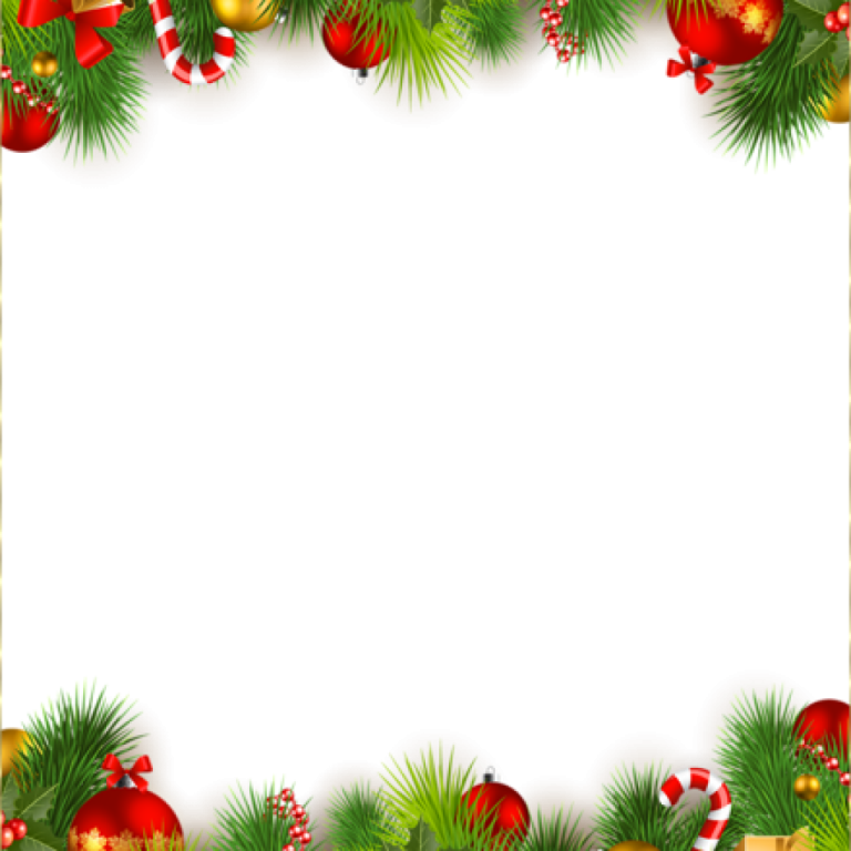 a christmas frame with red and gold ornaments