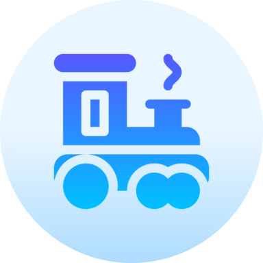a blue train icon on a white background
