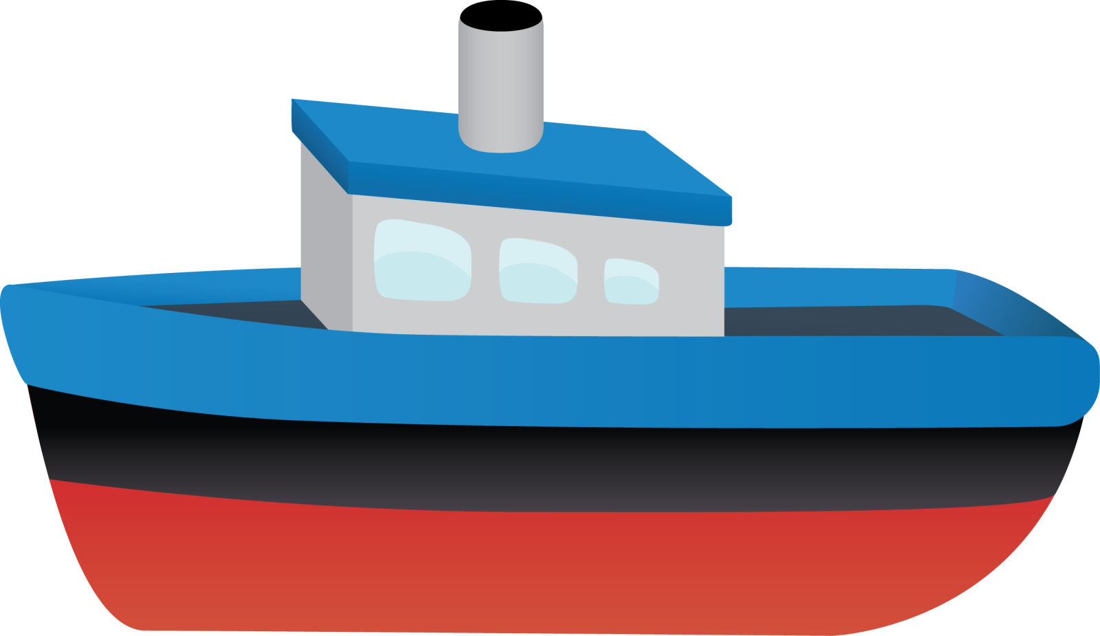a boat with a red and blue hull