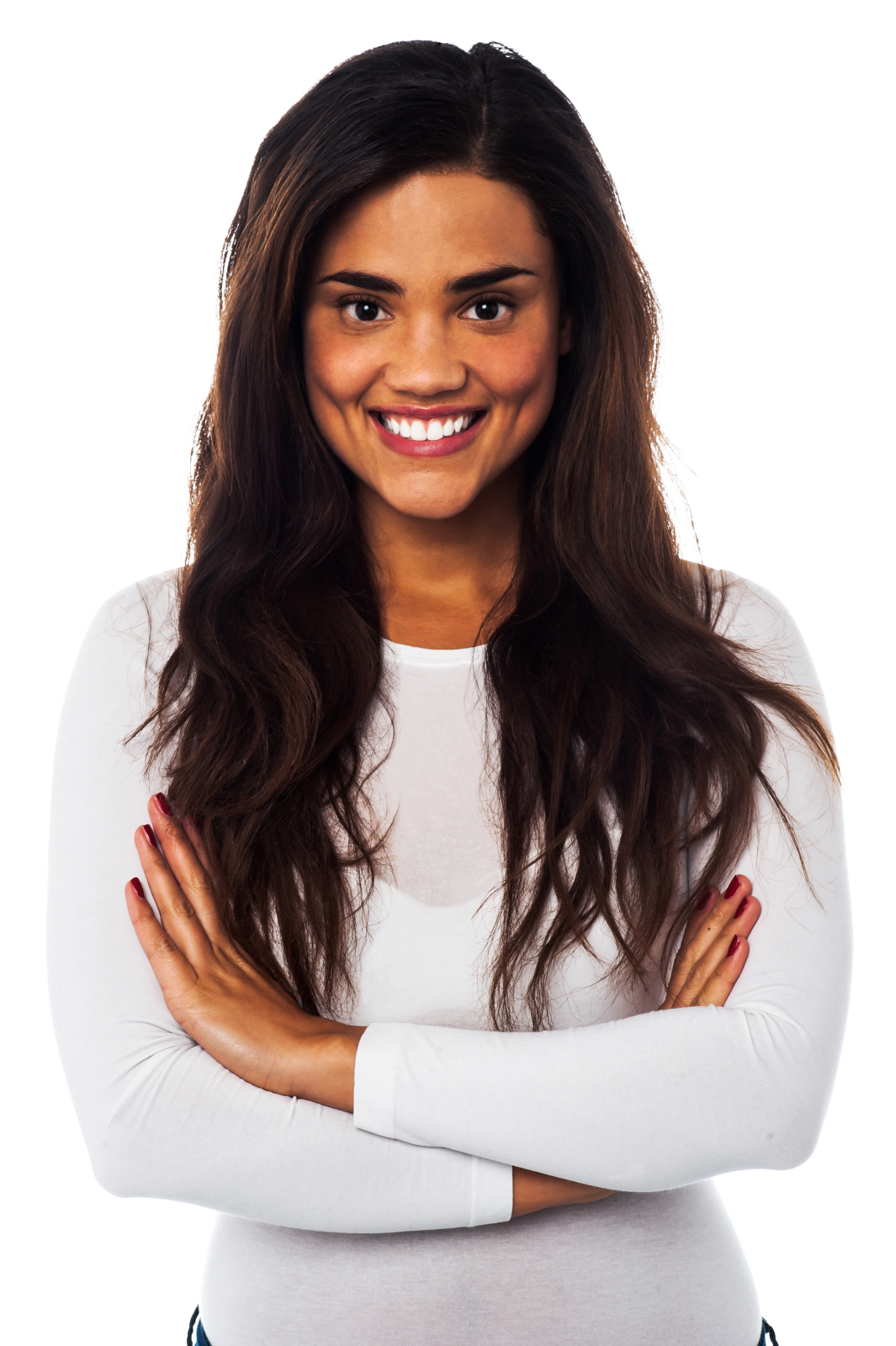 a smiling woman with her arms crossed