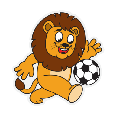 a cartoon lion playing with a soccer ball