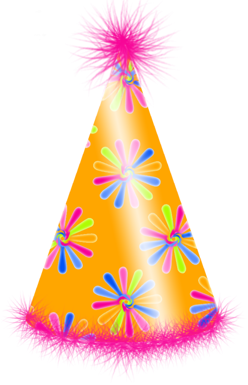 a party hat with colorful flowers and feathers