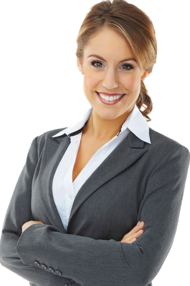a smiling business woman with her arms crossed