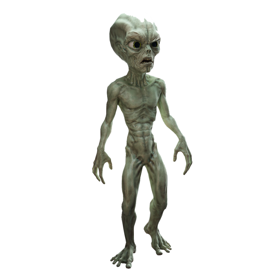 an alien standing in front of a white background