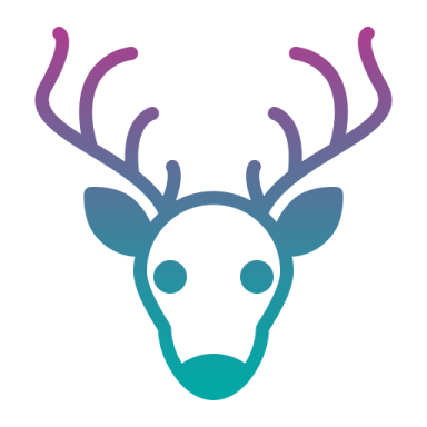 a deer's head with purple and blue horns