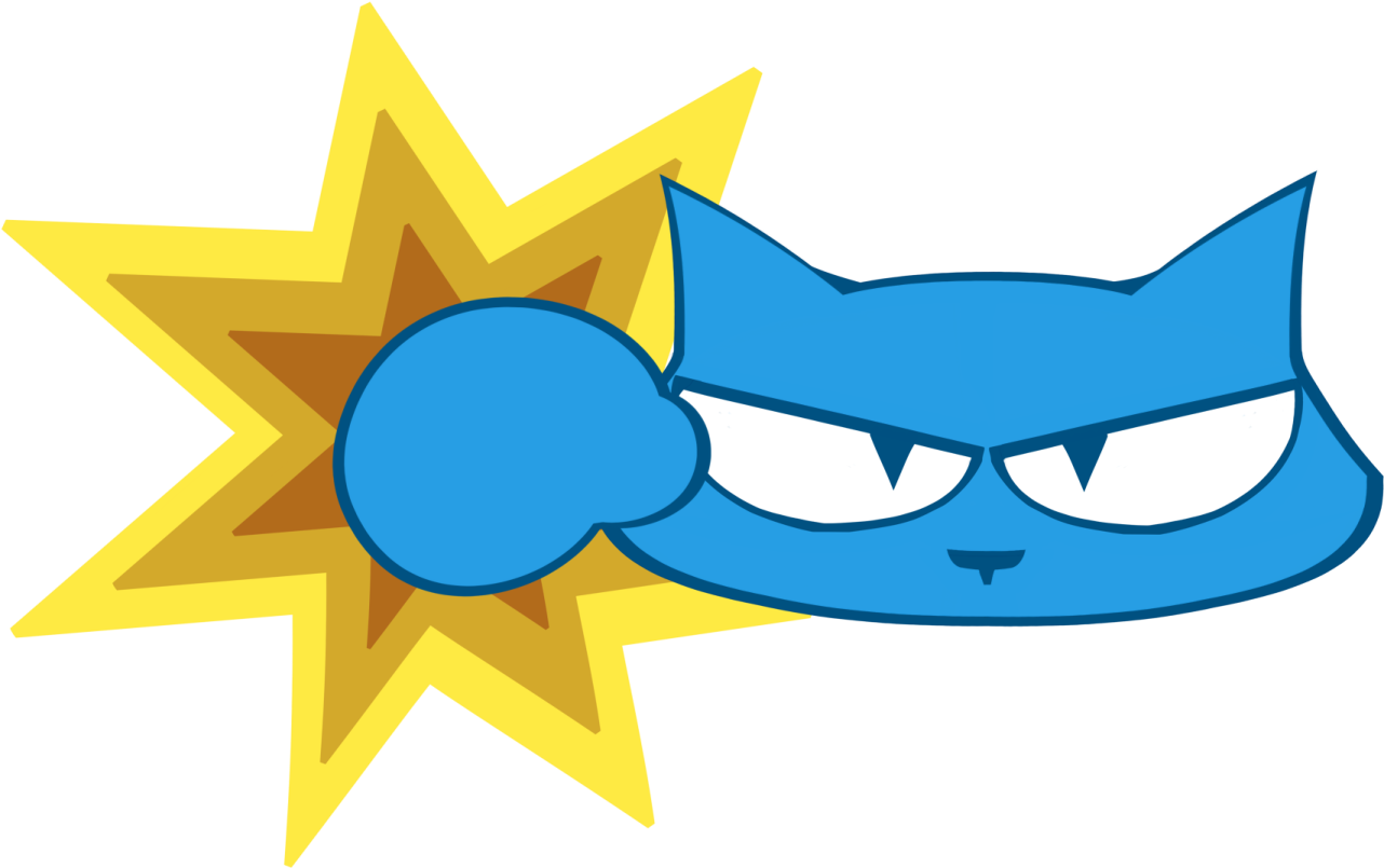 a blue cat with a yellow star in the background