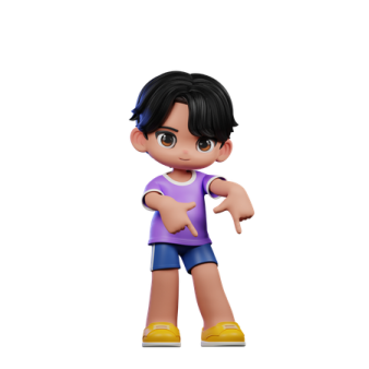 a little boy in a purple shirt and blue shorts