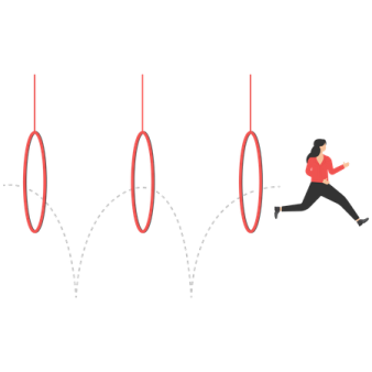 a man running through a line of red circles