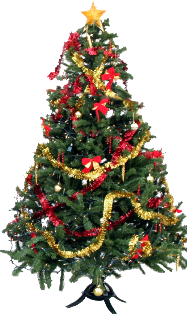 a christmas tree with red and gold decorations