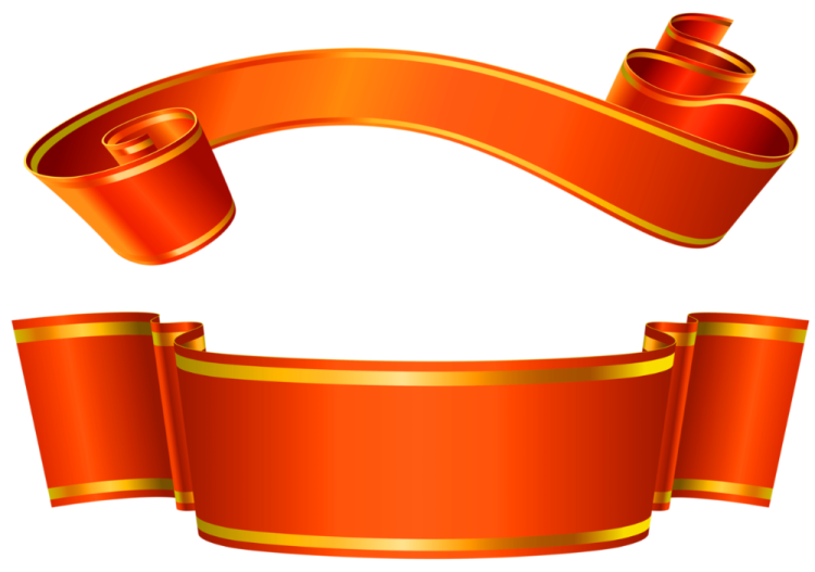 an orange ribbon with a gold border
