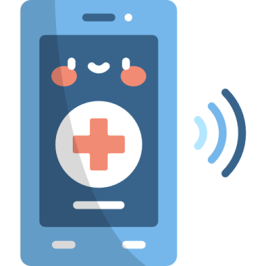 an illustration of a phone with a cross on the screen
