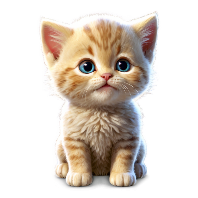 a small kitten sitting on top of a white surface