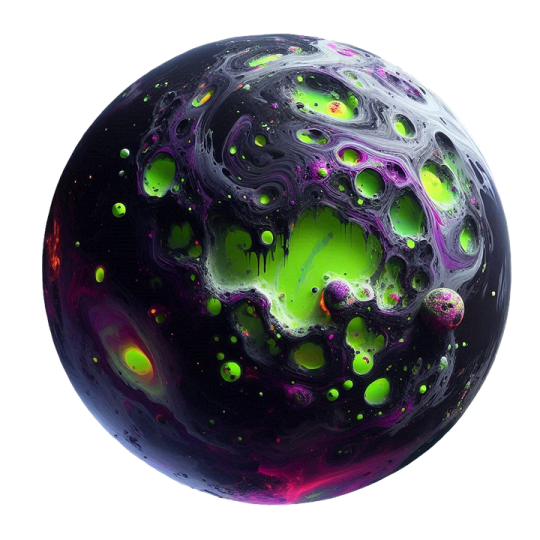a purple and green marble ball on a white background