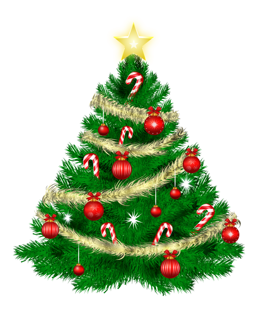 a christmas tree with red and white ornaments