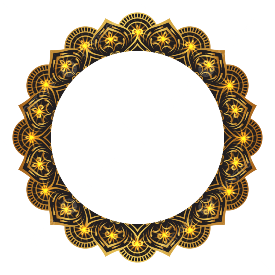 a gold and black circular frame on a white background