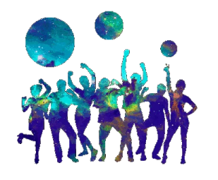 a group of people with their hands up in the air