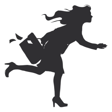 a silhouette of a woman running with shopping bags