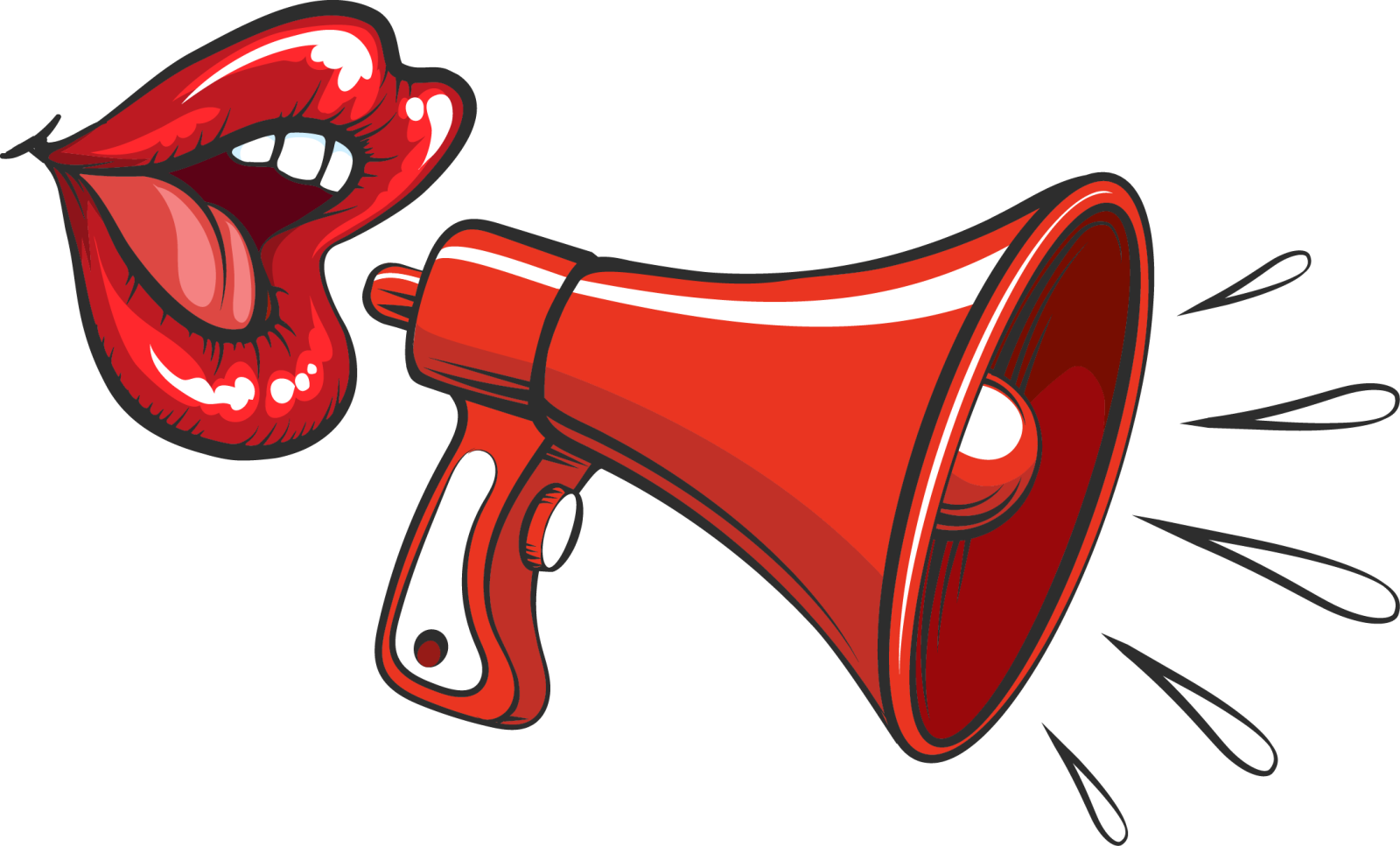 a red and white megaphone with an open mouth