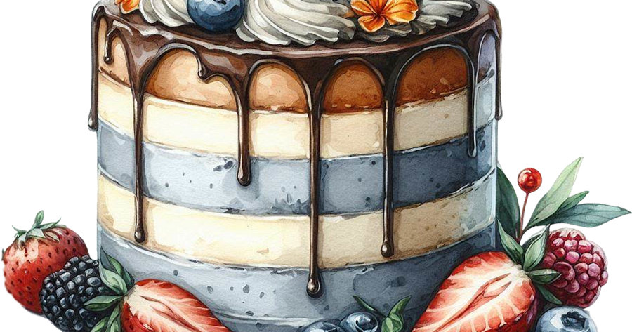 a cake with chocolate and berries on top