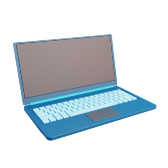 a blue laptop with a keyboard on it