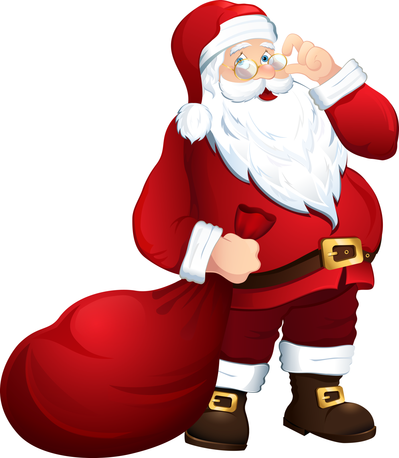 a cartoon santa with a bag of presents