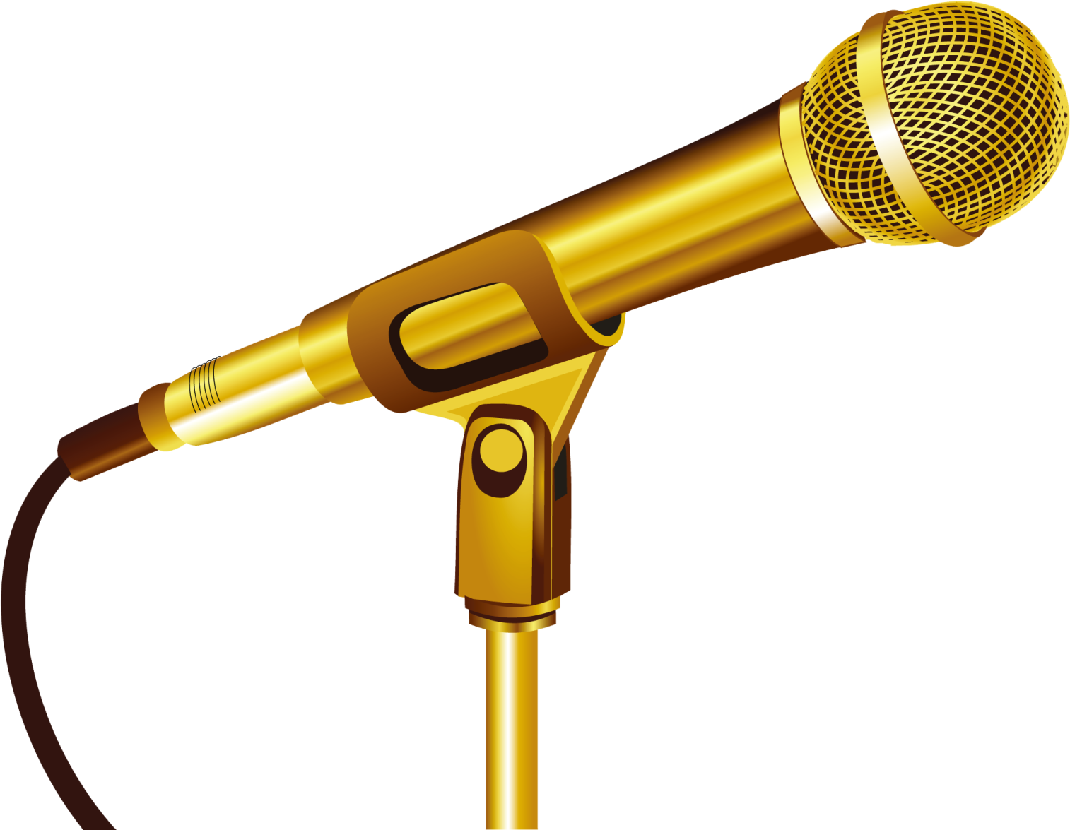 a golden microphone on a white background