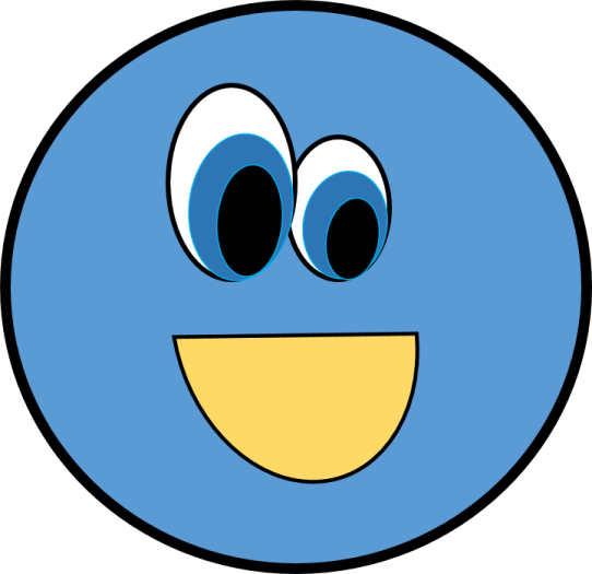 a blue smiley face with big eyes