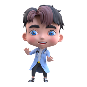 a cartoon character in a blue coat and black pants