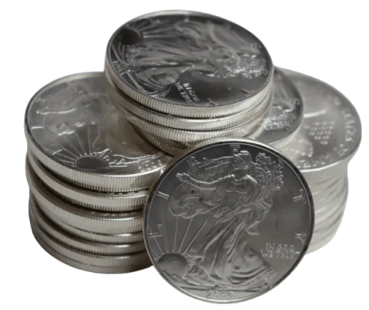 a stack of silver coins