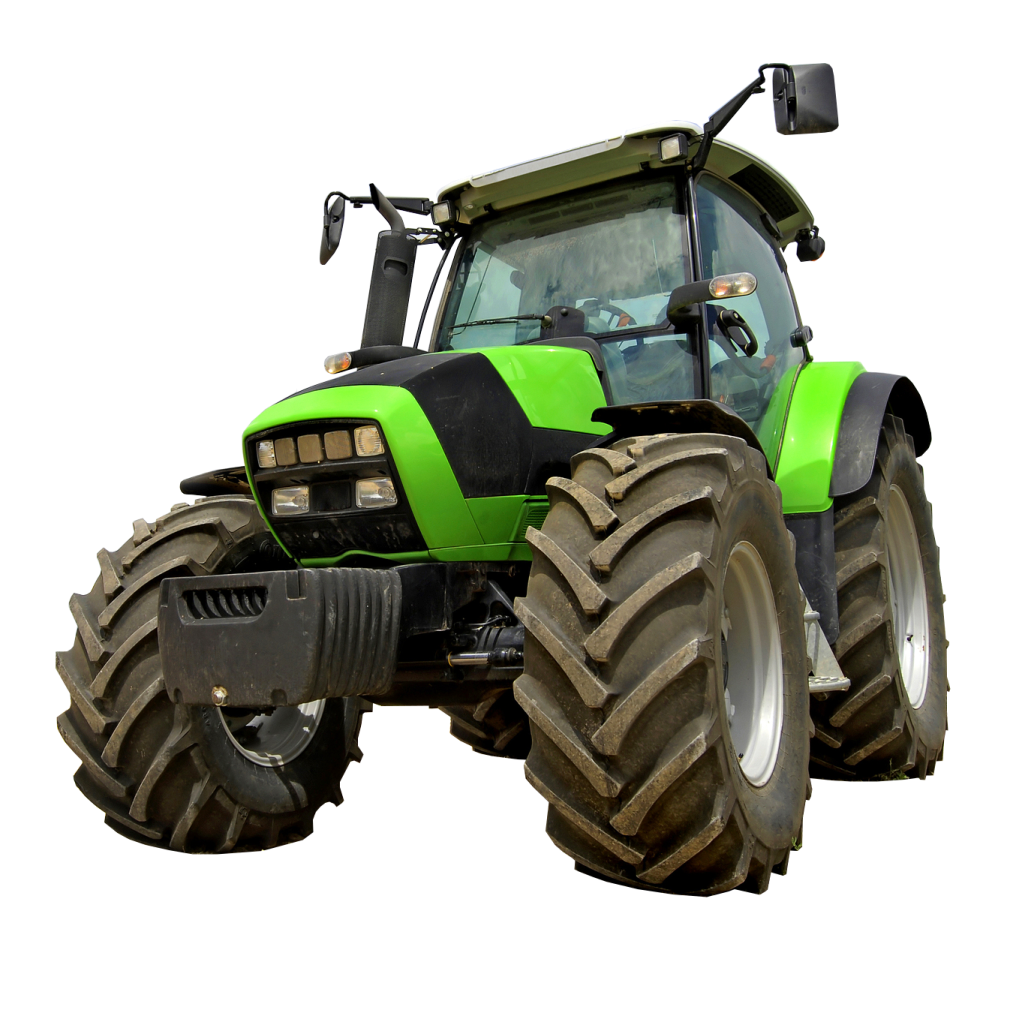 a green tractor on a white background