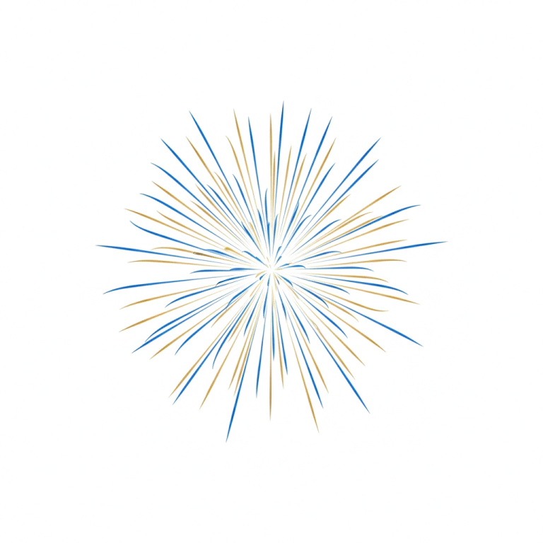 a blue and yellow fireworks on a white background