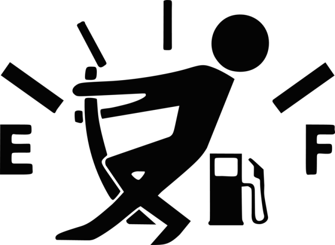 a black and white image of a man with a gas can