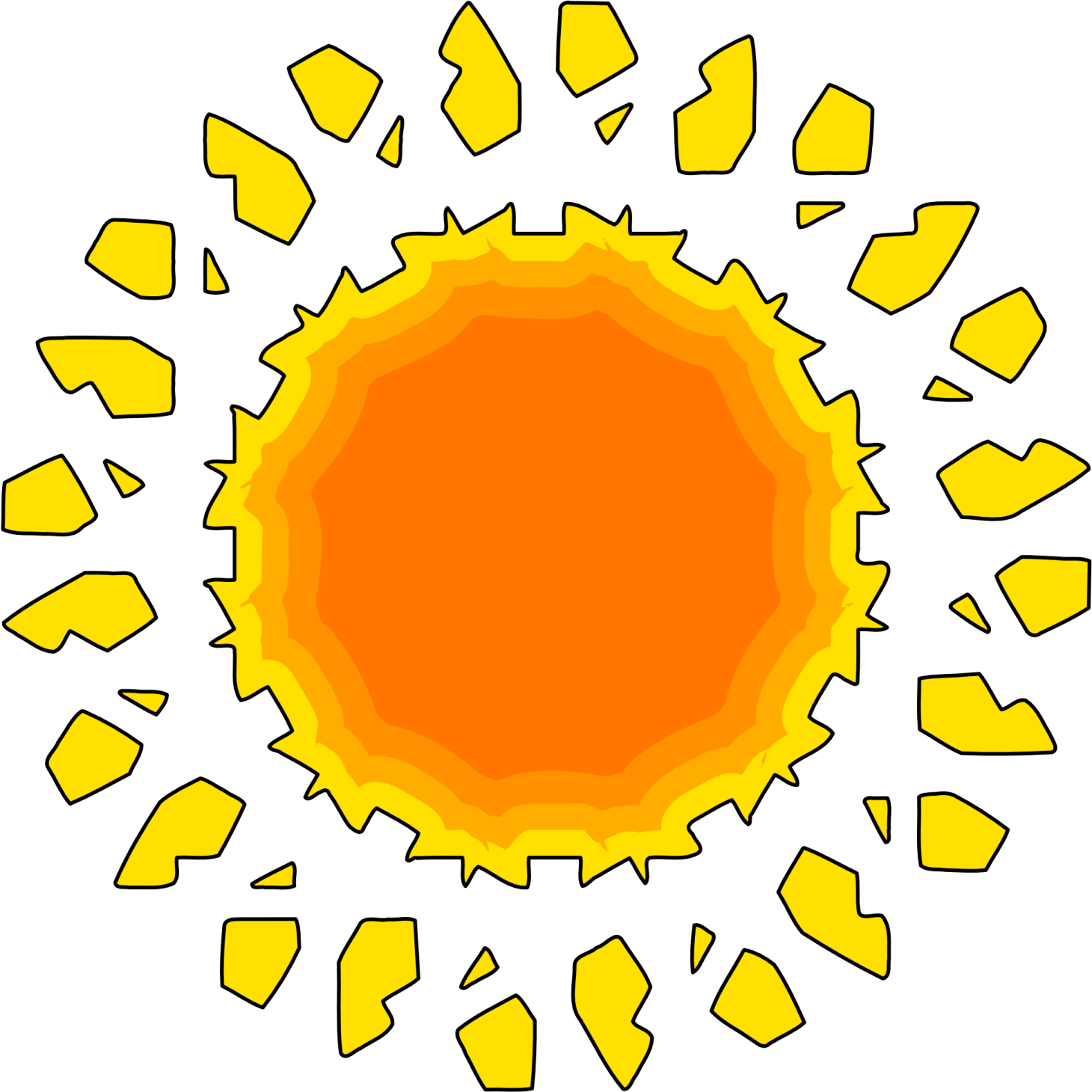 an orange sun with yellow arrows around it
