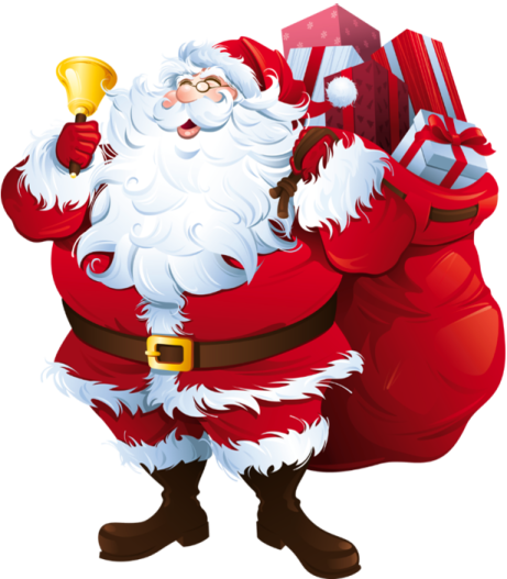 a cartoon santa holding a bag of presents