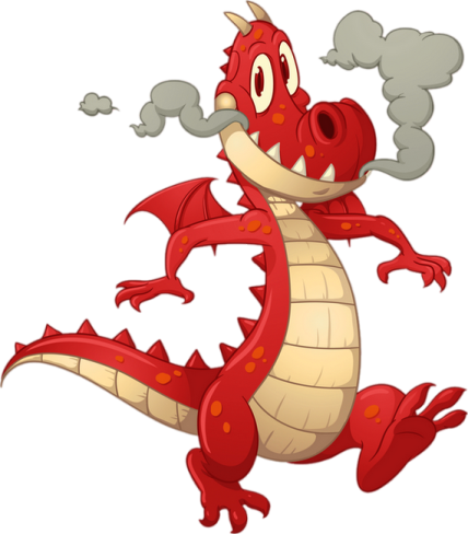 a red and yellow dragon with its mouth open