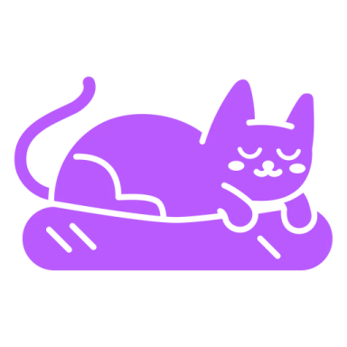 a purple cat laying on top of a pillow