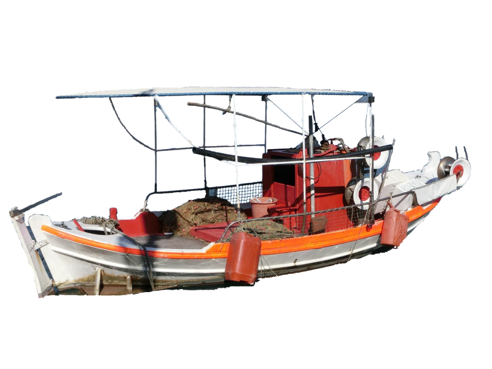 an orange and white boat on a white background