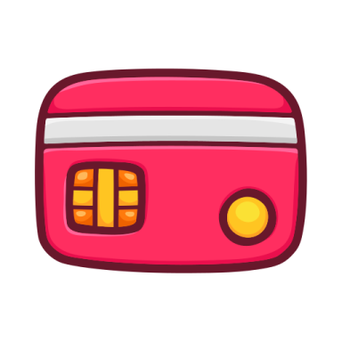 a pink wallet with two yellow buttons on it