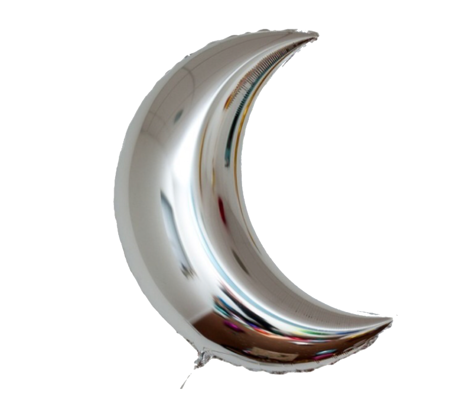 a silver crescent shaped balloon on a white background