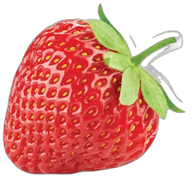 a drawing of a strawberry with green leaves