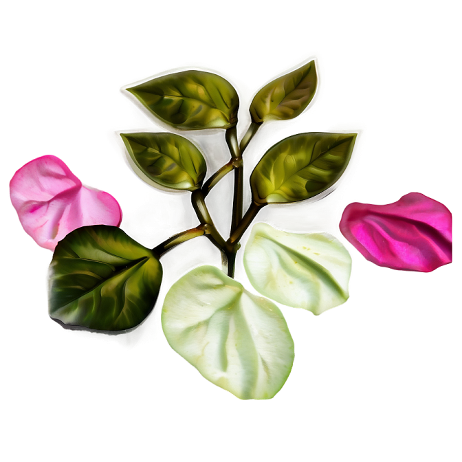 three different colored leaves on a white background