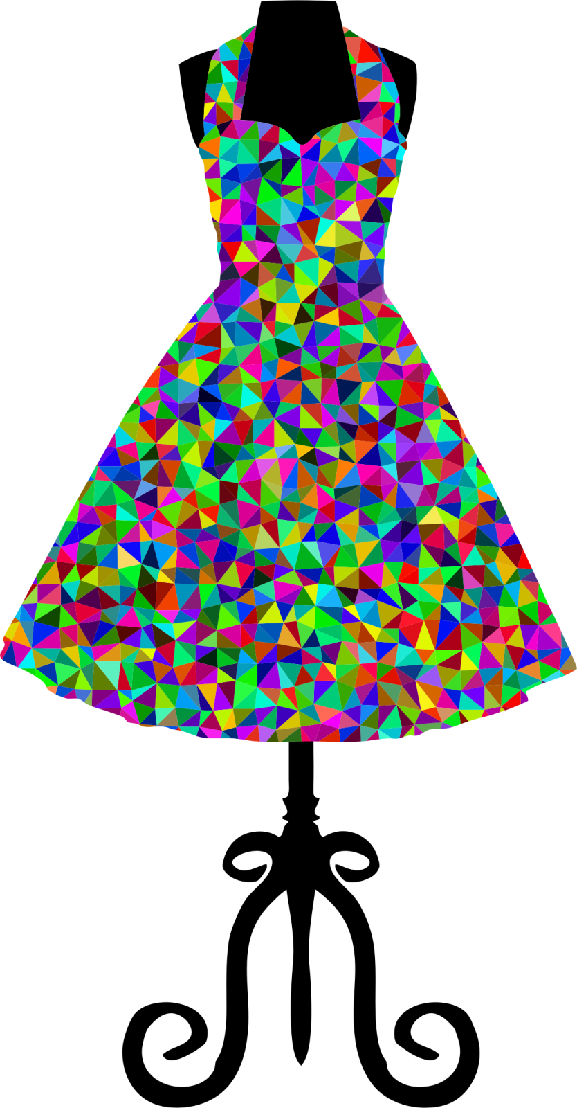 a dress on a manne with colorful triangles